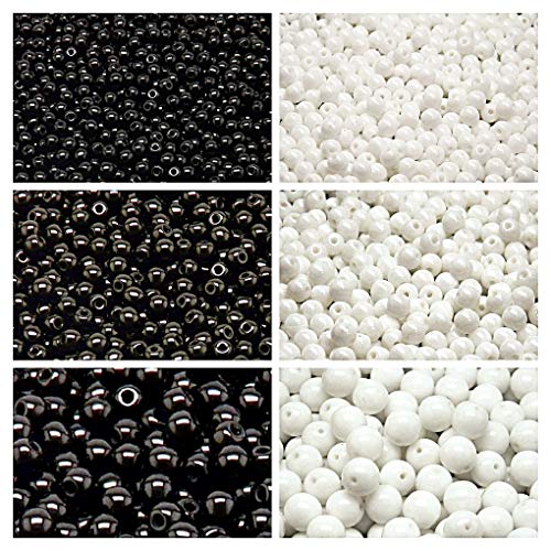 Set aus Tschechische gepresste Glasperlen, Rund 3 mm, 4 mm, 6 mm, Zwei Farben: Schwarz und Kreideweiß. Insgesamt 500 Stück. Schmuckherstellung Set. Set aus Tschechische gepresste Glasperlen, Rund 3 mm, 4 mm, 6 mm, Zwei Farben: Schwarz und Kreideweiß. Insgesamt 500 Stück. Schmuckherstellung Set. von SCARA BEADS GET INSPIRED