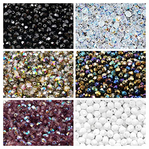 Tschechische Facettierte Glasperlen, Fire-Polished, Rund 4 mm. Set – über 600 Perlen-Set mit 4-mm-Armbandperlen in 6 verschiedenen Farben von SCARA BEADS GET INSPIRED