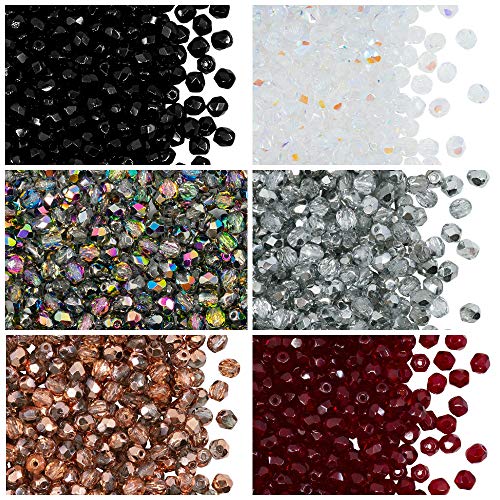 Tschechische Facettierte Glasperlen, Fire-Polished, Rund 4 mm. Set – über 600 Perlen-Set mit 4-mm-Armbandperlen in 6 verschiedenen Farben von SCARA BEADS GET INSPIRED