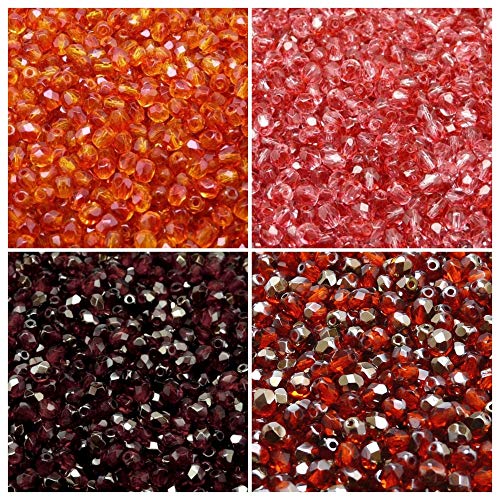 Tschechische Facettierte Glasperlen, Fire-Polished, Rund 4 mm. Set – über 400 Perlen-Set mit 4-mm-Armbandperlen in 4 verschiedenen Farben von SCARA BEADS GET INSPIRED