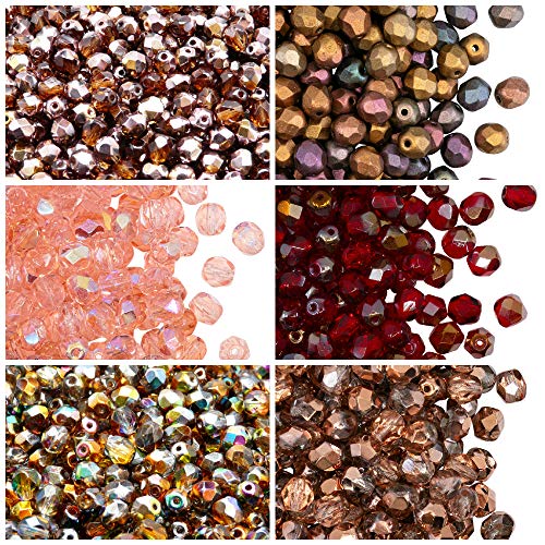 Tschechische Facettierte Glasperlen, Fire-Polished, Rund 6 mm. Set – über 300 Perlen-Set mit 6-mm-Armbandperlen in 6 verschiedenen Farben von SCARA BEADS GET INSPIRED