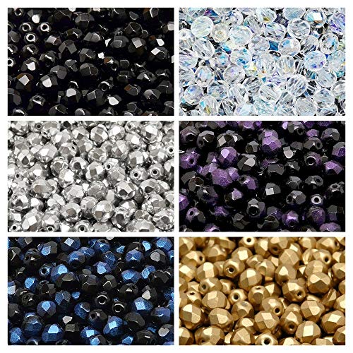 Tschechische Facettierte Glasperlen, Fire-Polished, Rund 6 mm. Sechs Farben. Nur 300 Perlen. Set 6S FP 627 (6FP001 6FP002 6FP033 6FP075 6FP076 6FP077) von SCARA BEADS GET INSPIRED