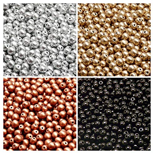 Tschechische Gepresste Glasperlen, Rund 4 mm. Vier Farben. Insgesamt 400 Perlen. Set RP 402 (4RP007 4RP008 4RP009 4RP010) von SCARA BEADS GET INSPIRED