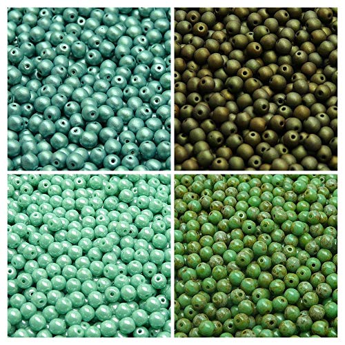 Tschechische Gepresste Glasperlen, Runde 4 mm. Vier Farben. Insgesamt 400 Perlen. Set RP 419 (4RP023 4RP028 4RP041 4RP042) von SCARA BEADS GET INSPIRED