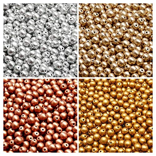 Tschechische Gepresste Glasperlen, Runde 4 mm. Vier Farben. Insgesamt 400 Perlen. Set RP 423 (4RP007 4RP008 4RP009 4RP039) von SCARA BEADS GET INSPIRED