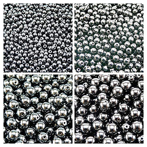 Tschechische gepresste Glasperlen, Runde 3 mm, 4 mm, 6 mm, 8 mm, Jet Hematite, Insgesamt 275 Perlen. Set 1CRP 404 (3RP008 4RP043 6RP1036 8RP011) von SCARA BEADS GET INSPIRED