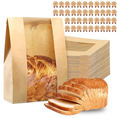 Brotbeutel mit Fenster, 40 Stück, Sauerteig-Brotbeutel, 34,8 x 20,8 x 8,9 cm, Papiertüten für Brot, Kraftpapier, Bäckereibeutel mit Versiegelungsaufklebern für hausgemachtes Brot von SCDZY