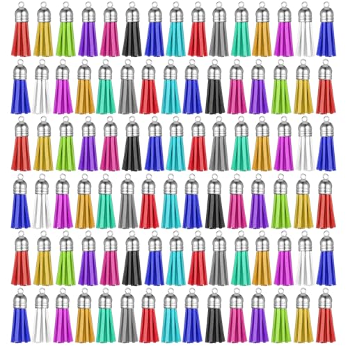 Schlüsselanhänger-Quasten, 90 Stück, Mini-Quasten, 36 mm, Kunstleder-Anhänger, Schlüsselanhänger, Dekoration für Schmuckherstellung, DIY, Charms, Schlüsselanhänger, Zubehör, Kunst, Handwerk (zufällige von SCDZY