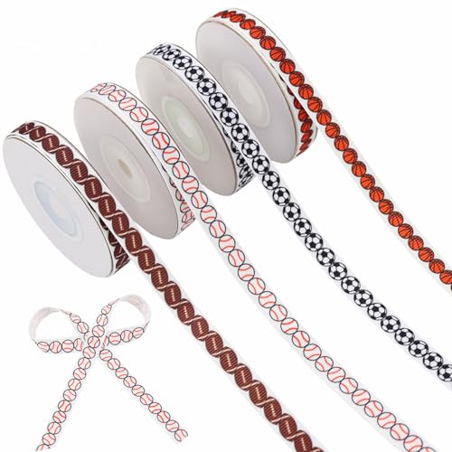SCECALA 4 Rollen Sportband (20 Meter insgesamt) – 1 cm breites Multisport-Polyesterband für Baseball, Fußball, Basketball, Fußball, Geschenkverpackung, Team-Party-Dekorationen, Bastelbedarf von SCECALA