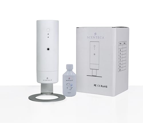 AD-BC3 Elektrischer Diffusor für ätherische Öle, Kaltnebel, für Zuhause und Büro, steuerbar über Smartphone, deckt 40 m² ab, Duft weißer Tee und Frühlingsblumen (50 ml) Scenteca von SCENTECA