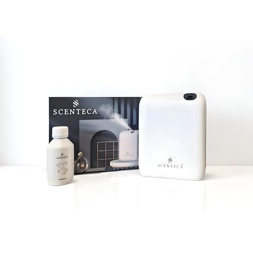 Elektrischer Diffusor für ätherische Öle, Zerstäuber ohne Wasser, für den privaten und gewerblichen Gebrauch, deckt 50 m² ab, programmierbar über App, inkl. Duft Summer Scent (100 ml) – Modell AD-P1 von SCENTECA