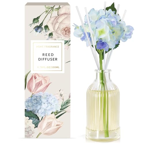 SCENTORINI Raumduft, 200ml Duftstäbchen Diffuser, Räumduft Diffusor mit Duftstäbchen, Raumerfrischer, Natürliche Duftöle, Lufterfrischer, Duftvase für Räume, Büros, Badezimmer Deko - Hortensie von SCENTORINI