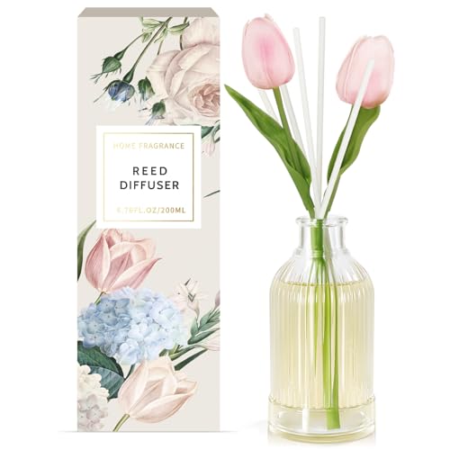 SCENTORINI Raumduft, Duftstäbchen Diffuser, Rose Räumduft Diffusor mit Duftstäbchen 200ml, Raumerfrischer, Natürliche Duftöle, Lufterfrischer, Duftvase für Räume, Büros, Badezimmer Deko - Tulpen von SCENTORINI