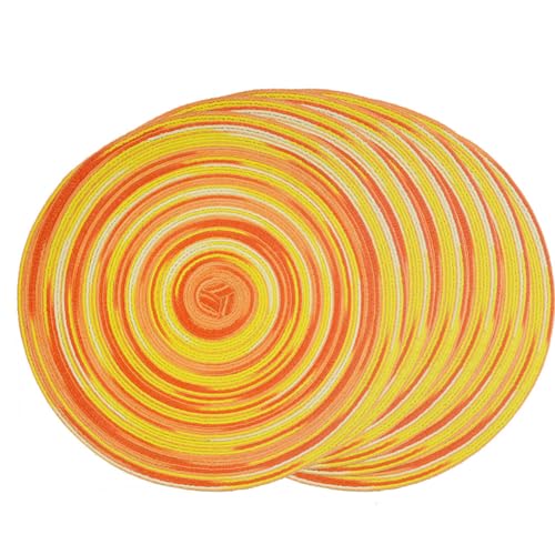 SCF2017 Platzdeckchen aus gewebtem Baumwollgarn, rund, hitzebeständig, 30 cm, 6 Stück, Gelb + Orange von SCF2017
