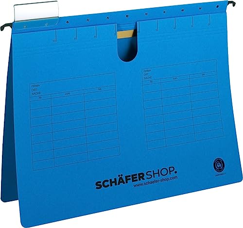 SCHÄFER SHOP Hängehefter A4 blau – Recycling-Karton Hängemappe Hängeregister - Heftzunge oben, verschiebbare Vollsichtreiter - 25 Stück, blau von SCHÄFER SHOP