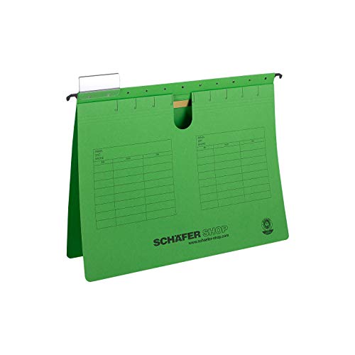 SCHÄFER SHOP Hängehefter A4 grün – Recycling-Karton Hängemappe Hängeregister - Heftzunge oben, verschiebbare Vollsichtreiter - 25 Stück, grün von SCHÄFER SHOP