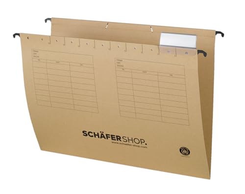 SCHÄFER SHOP Hängemappen 125 Stück – A4 Hängeregister Hängetaschen seitlich offen, inkl. Vollsichtreitern - natronbraun von SCHÄFER SHOP