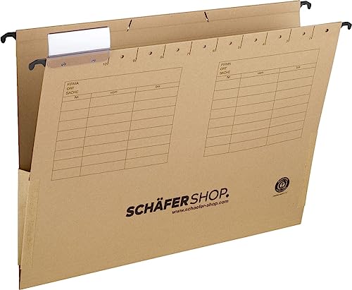 SCHÄFER SHOP Hängetaschen bunt – A4 Hängeregister Hängemappen mit Leinenfröschen, inkl. Vollsichtreitern - braun, 25 Stück von SCHÄFER SHOP