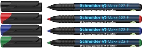 Schneider Maxx 222 F Universal-Marker (Strichstärke 0,7mm), 4er Etui (Schwarz, Rot, Blau, Grün) von Schneider