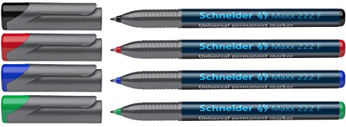Schneider Maxx 222 F Universal-Marker (Strichstärke 0,7mm), 4er Etui (Schwarz, Rot, Blau, Grün) von Schneider