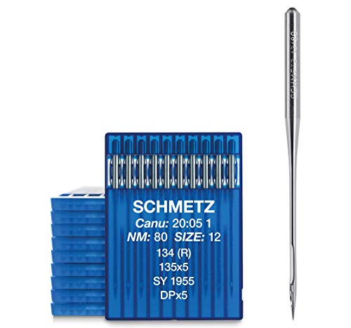 SCHMETZ | 100 Industrienähmaschinennadeln | Rundkolben | 134 (R), 135X5, SY 1955 und DPX5 | Nadeldicke 80/12 | Hinweis: Überprüfen Sie das empfohlene Nadelsystem in der Bedienungsanleitung von SCHMETZ