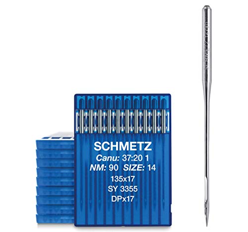 SCHMETZ | 100 Industrienähmaschinennadeln | Rundkolben | 135X17, SY 3355 und DPX17 | Nadeldicke 90/14 | Hinweis: Überprüfen Sie das empfohlene Nadelsystem in der Bedienungsanleitung von SCHMETZ