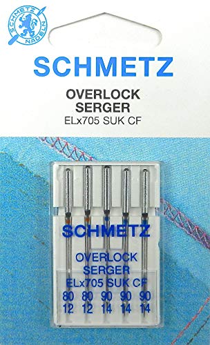 5 Schmetz Nähmaschinen Nadeln für Overlock Maschinen ELx705 SUK CF Stärke 80/12 und 90/14 von SCHMETZ