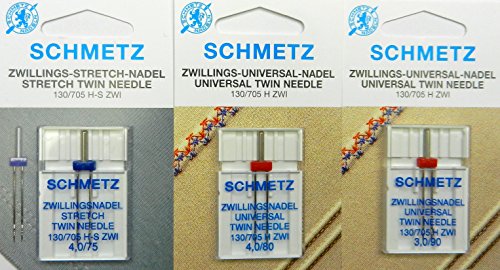 SCHMETZ 3 Zwillingsnadeln Sortiment Stretch NM 4,0/75 Universal NM 4,0/80 und 3,0/90 von SCHMETZ