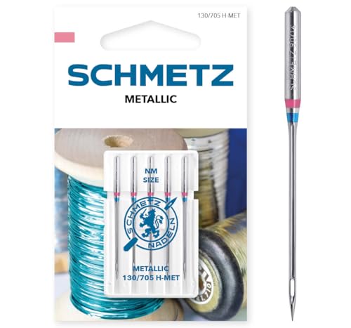 SCHMETZ | 5 Nähmaschinennadeln | Metallic | 130/705 H-MET | Nadeldicke 90/14 | Geeignet für das Vernähen von Metallic-Nähfäden | auf jeder gängigen Haushaltsnähmaschine einsetzbar von SCHMETZ