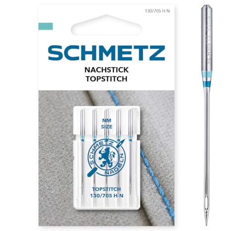 SCHMETZ | 5 Nähmaschinennadeln | Nachstick (Topstitch) | 130/705 H-N | Nadeldicke 90/14 | auf jeder gängigen Haushaltsnähmaschine und Haushaltsstickmaschinen einsetzbar von SCHMETZ