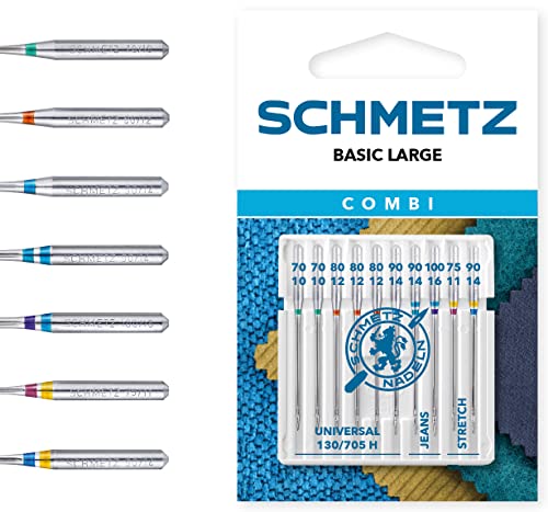 SCHMETZ Combi Basic Large | Packung mit 10 Nähmaschinennadeln für verschiedene Materialien | Beliebteste Nadeldicken von SCHMETZ