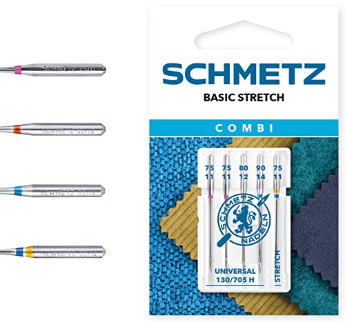 SCHMETZ Combi Basic Stretch | Packung mit 5 Nähmaschinennadeln für verschiedene Materialien | Beliebteste Nadeldicken von SCHMETZ