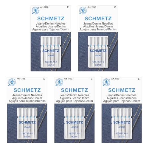 SCHMETZ Jean & Denim Nähmaschinennadeln – Präzisionsnadeln für schwere Stoffe, Größe 90/14, 5-Nadel-Karten, 5 Stück SCHMETZ Jean & Denim Nähmaschinennadeln – Präzisionsnadeln für schwere Stoffe, Größe 90/14, 5-Nadel-Karten, 5 Stück von SCHMETZ