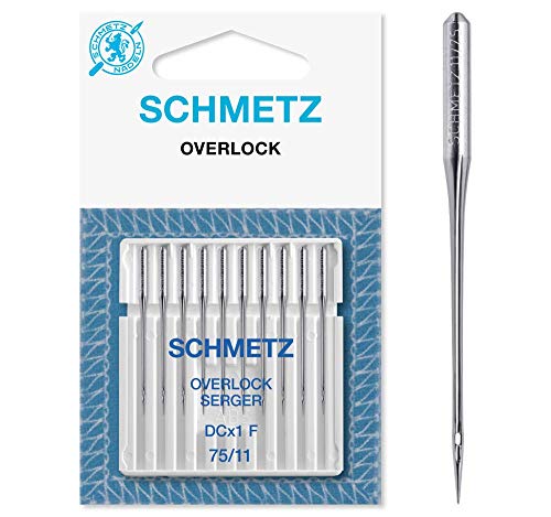 SCHMETZ | 10 Nähmaschinennadeln | Overlock Universal | DCX1F | Nadeldicke 75/11 | Hinweis: Kürzer als andere Haushaltsnadeln | Überprüfen Sie das empfohlene Nadelsystem in der Bedienungsanleitung von SCHMETZ