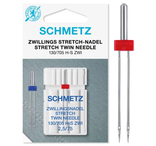 SCHMETZ Nähmaschinennadel | 1 Zwillings-Stretch-Nadel 2,5/75 | 130/705 H-S ZWI NE 2,5 | geeignet für alle gängigen Haushalts-Nähmaschinen, die über eine Zickzack-Funktion verfügen von SCHMETZ