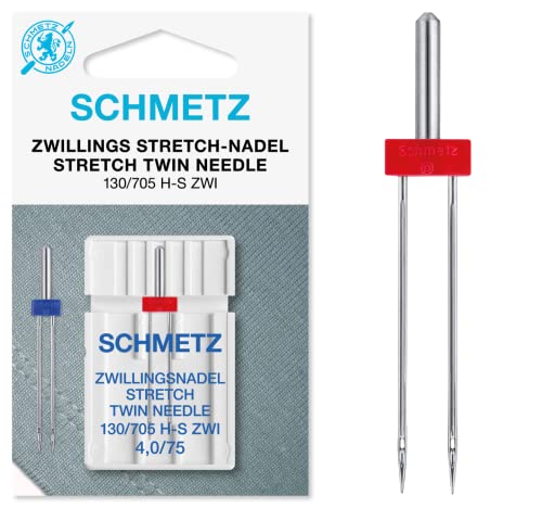 SCHMETZ | 2 Nähmaschinennadeln | Zwillings-Stretch | 130/705 H-S ZWI 4.0 | Nadeldicke 4.0/75 | auf jeder gängigen Haushaltsnähmaschine einsetzbar von SCHMETZ