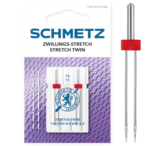 SCHMETZ | 2 Nähmaschinennadeln | Zwillings-Stretch | 130/705 H-S ZWI 2.5 | Nadeldicke 2.5/75 | auf jeder gängigen Haushaltsnähmaschine einsetzbar von SCHMETZ