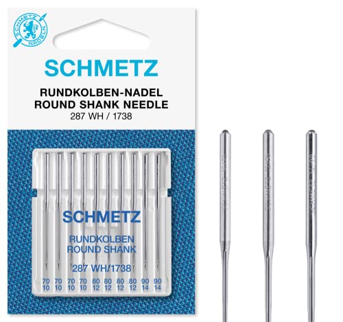 SCHMETZ Nähmaschinennadel 287 WH und DBx1 | 10 Rundkolbennadeln für die Systeme 287 WH, DBx1, 1738 und SY 2270 | Nadeldicken: 4x 70/10 / 4x 80/12 / 2x 90/14 von SCHMETZ