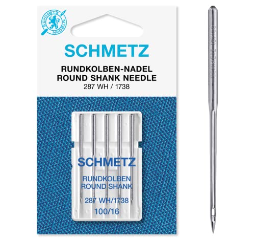 SCHMETZ Nähmaschinennadel 287 WH und DBx1 | 5 Rundkolbennadeln für die Systeme 287 WH, DBx1, 1738 und SY 2270 | Nadeldicke: 100/16 von SCHMETZ