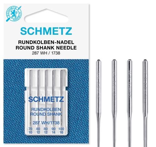 SCHMETZ Nähmaschinennadel 287 WH und DBx1 | 5 Rundkolbennadeln für die Systeme 287 WH, DBx1, 1738 und SY 2270 | Nadeldicke: 1x 70/10 2x 80/12 1x 90/14 1x 100/16 von SCHMETZ