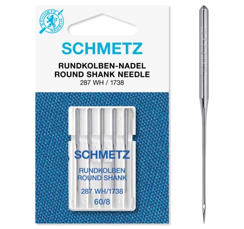 SCHMETZ Nähmaschinennadel 287 WH und DBx1 | 5 Rundkolbennadeln für die Systeme 287 WH, DBx1, 1738 und SY 2270 | Nadeldicke: 60/8 von SCHMETZ