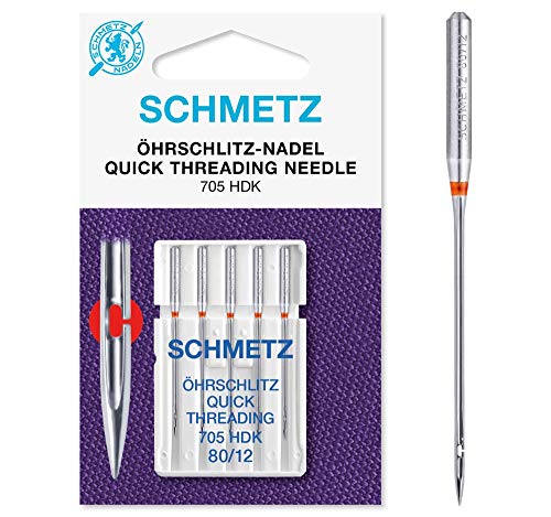 SCHMETZ Nähmaschinennadel 705 HDK | 5 Öhrschlitz-Nadeln | Nadeldicke: 80/12 | Auf den meisten gängigen Haushaltsnähmaschinen einsetzbar | Für leichtes und schnelles Einfädeln der Nadel von SCHMETZ