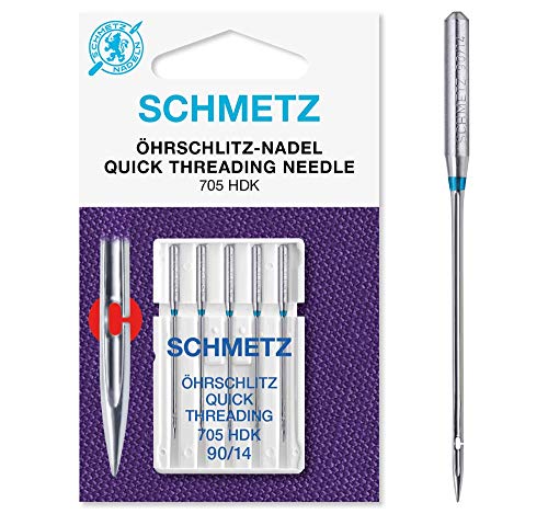 SCHMETZ Nähmaschinennadel 705 HDK | 5 Öhrschlitz-Nadeln | Nadeldicke: 90/14 | geeignet für alle gängige Haushalts-Nähmaschinen von SCHMETZ