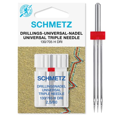 SCHMETZ | 1 Nähmaschinennadel | Drillings-Universal | 130/705 H DRI 2.5 | Nadeldicke 2.5/80 | auf jeder gängigen Haushaltsnähmaschine mit Zickzack-Funktion einsetzbar von SCHMETZ