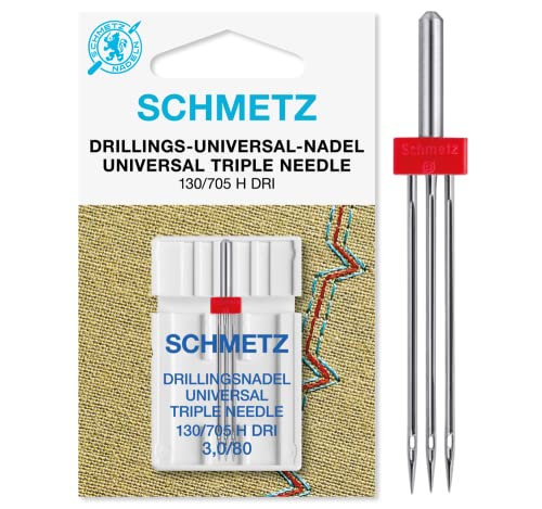 SCHMETZ Nähmaschinennadel Drillings-Universal-Nadel 3,0/80 | 130/705 H DRI NE 3.0 | geeignet für alle gängige Haushalts-Nähmaschinen mit Zickzackfähigkeit von SCHMETZ