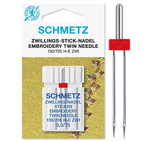SCHMETZ | 1 Nähmaschinennadel | Zwillings-Stick | 130/705 H-E ZWI 3.0 | Nadeldicke 3.0/75 | auf jeder gängigen Haushaltsnähmaschine einsetzbar von SCHMETZ