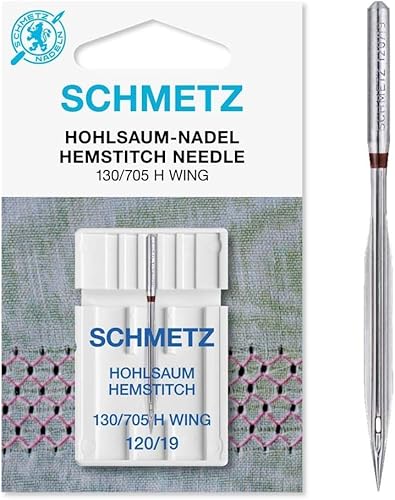 SCHMETZ | 1 Nähmaschinennadel | Hohlsaum | 130/705 H-WING | Nadeldicke 120/19 | Geeignet für dekorative Hohlsäume | auf jeder gängigen Haushaltsnähmaschine mit Zickzack-Funktion einsetzbar von SCHMETZ