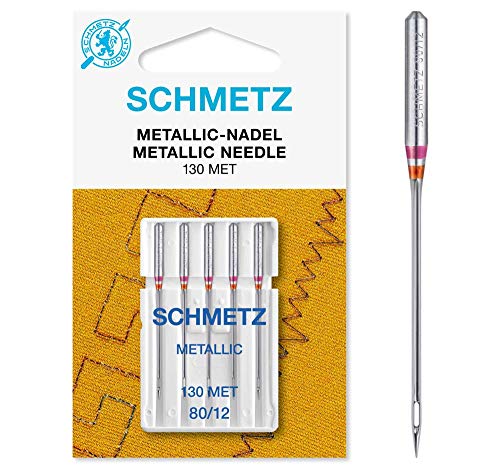 SCHMETZ | 5 Nähmaschinennadeln | Metallic | 130/705 H-MET | Nadeldicke 80/12 | Geeignet für das Vernähen von Metallic-Nähfäden | auf jeder gängigen Haushaltsnähmaschine einsetzbar von SCHMETZ