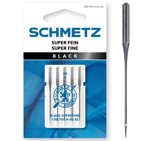 SCHMETZ | 5 Nähmaschinennadeln | Black "Super-Fein" | 130/705 H-SU XS | Nadeldicke 60/8 | auf jeder gängigen Haushaltsnähmaschine einsetzbar von SCHMETZ