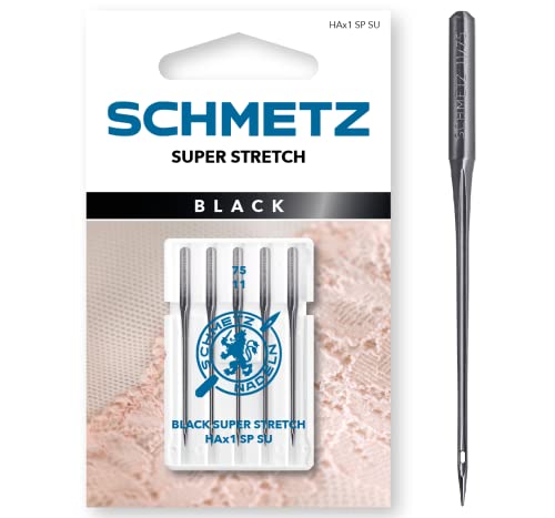 SCHMETZ Nähmaschinennadeln | 5 Black Super Stretch-Nadeln | HAx1 SP SU | Nadeldicke 75/11 |Mit Antihaftbeschichtung für schonende Verarbeitung empfindlicher hochelastischer Stoffe von SCHMETZ